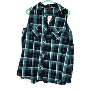 NWT Torrid size 0 plaid long sleeve cold shoulder twll camp blue white black
